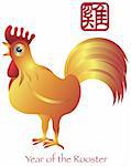Chinese New Year of the Rooster Zodiac with Chinese Rooster Text Illustration