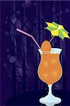 Vector illustration of a cocktail decorated with umbrella toothpick on night disco background