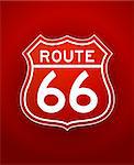 White lineart illustration of Route 66 Sign on red background