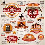 Halloween vintage set - labels, ribbons and other decorative elements. Vector illustration.