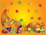 Thanksgiving Day Fall Harvest Cornucopia with Turkey Dinner Feast Pumpkins Fruits and Vegetables illustration