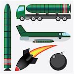 Set of bombs and missiles on the white background. Also available as a Vector in Adobe illustrator EPS 8 format, compressed in a zip file.