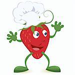 Strawberry cartoon character in chef hat vector illustration