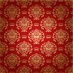 Damask seamless floral pattern. Royal wallpaper. Flowers and crowns on a red background. EPS 10