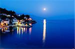 Peaceful Croatian Village and Adriatic Bay Illuminated by Moon, Croatia