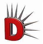 letter d with metal prickles on white background - 3d illustration