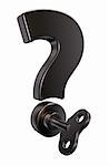 question mark with wind up key - 3d illustration