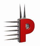 letter p with metal prickles on white background - 3d illustration