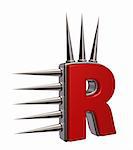 letter r with metal prickles on white background - 3d illustration