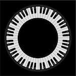 Piano keys. Circular illustration, for creative design on black