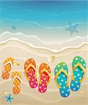 Holiday greeting card with family flip-flops. Vector illustration.