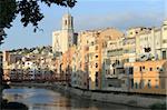 River view of Girona with the river Onyar, Spain