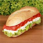 Fresh sandwich with cheese, lettuce and smoked salmon