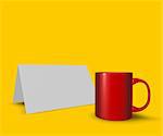 red mug and blank white card - 3d illustration