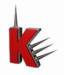 letter k with metal prickles on white background - 3d illustration