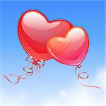 Heart Shaped Balloons in the sky. Valentine`s Day card.