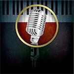 abstract grunge background with retro microphone and piano