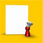 simple character cook in front of blank white board - 3d illustration