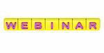Webinar word on yellow squares on white background