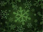 abstract green background with illustrated snowflakes, retro christmas card