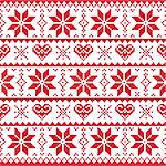 Red winter and Xmas seamless background with penguins- nordic style