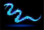 Blue Fire Snake. Illustration on black for design