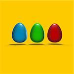 rgb easter eggs on yellow background - 3d illustration