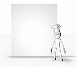 white guy with cook hat in front of blank white board - 3d illustration