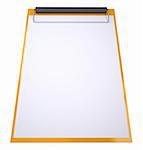 Orange clipboard. Isolated render on a white background