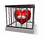 metal cage with red sad heart inside - 3d illustration