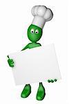 cartoon guy cook with blank white sign - 3d illustration