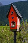 Red Wooden birdhouse isolated