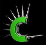 letter c with metal prickles on black background - 3d illustration