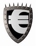 euro symbol on metal shield - 3d illustration