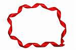 Shiny red satin ribbon on white background