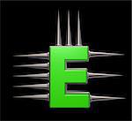 letter e with metal prickles on black background - 3d illustration