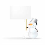 Christmas Snowman With Announcement, Isolated On White Background With Gradient Mesh, Vector Illustration
