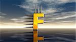 letter f with metal prickles under cloudy blue sky - 3d illustration