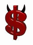 dollar symbol with horns on white background - 3d illustration