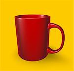 red mug on yellow background - 3d illustration