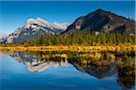 Mount Rundle and Sulphur Mountain Reflected in Vermilion Lakes in Autumn, near Banff, Banff National Park, Alberta, Canada