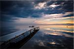 Dock on Calm Bay with Storm Clouds, King Bay, Point Au Fer, Champlain, New York State, USA