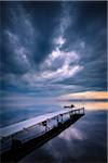 Dock on Still Lake with Storm Clouds Overhead, King Bay, Point Au Fer, Champlain, New York State, USA