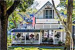 Front View of House with Porch, Wesleyan Grove, Camp Meeting Association Historical Area, Oak Bluffs, Martha's Vineyard, Massachusetts, USA