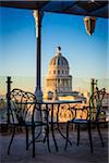 Bistro Table and Chairs on Rooptop of Hotel Parque Central with El Capitolio, Old Havana, Havana, Cuba