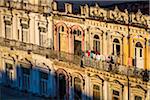 High Angle View of Laundry Hanging on Clothesline on Building Balcony, Havana, Cuba