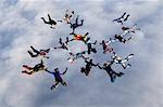 Parachute jumpers in the sky, Sweden.