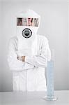 Male scientist in laboratory wearing protective suit