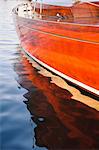 Wooden boat on water, close-up