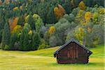 Hay Barn in Autumn near Garmisch-Partenkirchen, Werdenfelser Land, Upper Bavaria, Bavaria, Germany